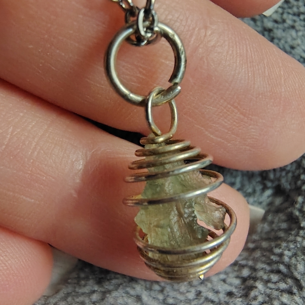 Small Caged Genuine Raw Moldavite Wire Wrap Pendant